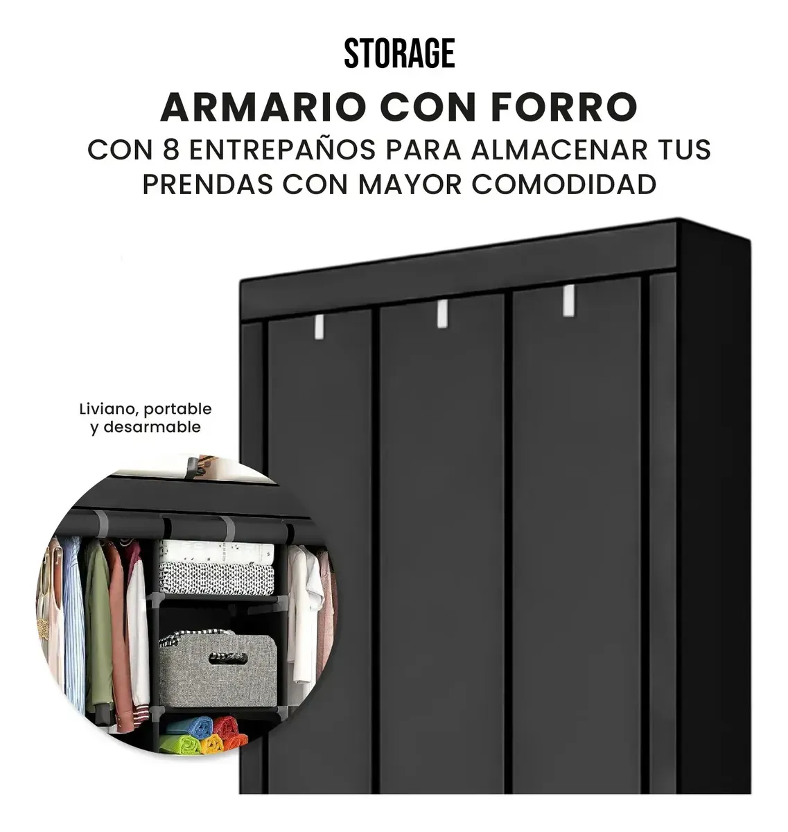 Closet Organizador Portátil Ropa 3 Cuerpos Armario Storage Gris Gris img #7