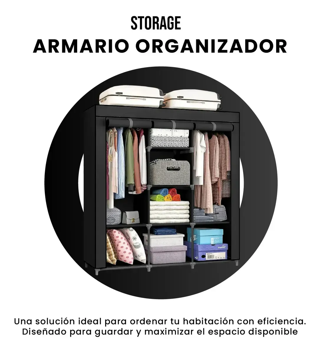 Closet Organizador Portátil Ropa 3 Cuerpos Armario Storage Gris Gris img #2