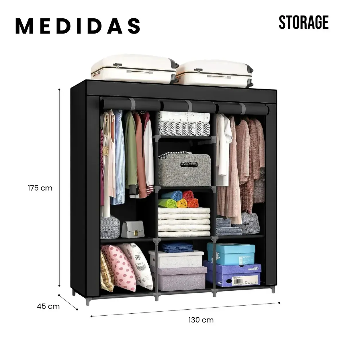 Closet Organizador Portátil Ropa 3 Cuerpos Armario Storage Gris Gris img #3