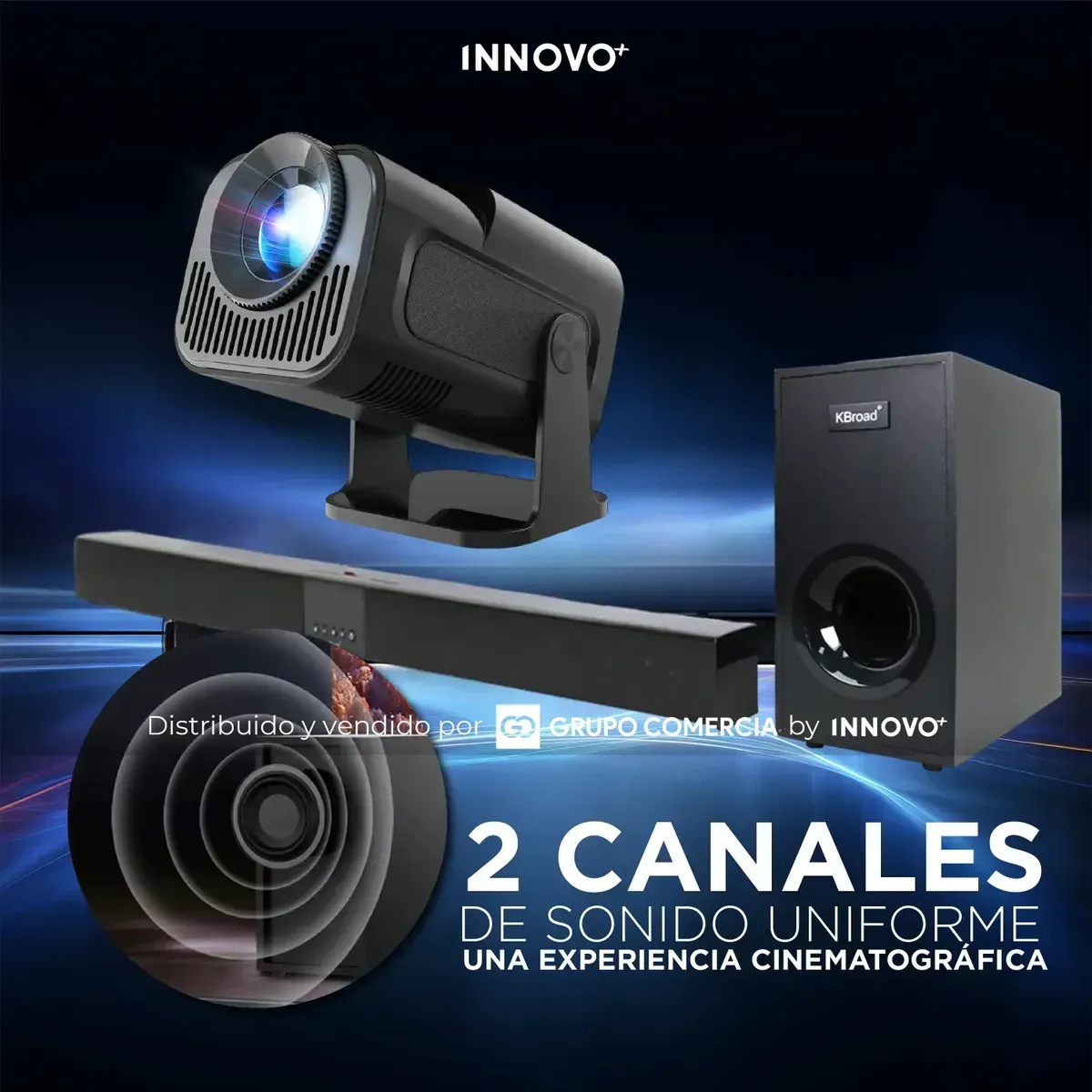 Proyector Android Con Apps 4k Con Sistema De Audio Kbroad Subwoofer Negro 110v img #3