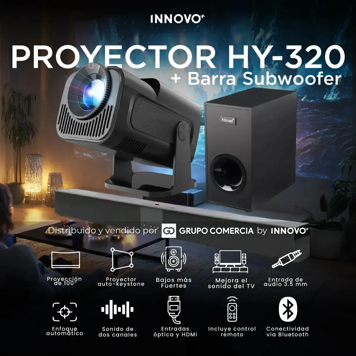 Proyector Android Con Apps 4k Con Sistema De Audio Kbroad Subwoofer Negro 110v img #2
