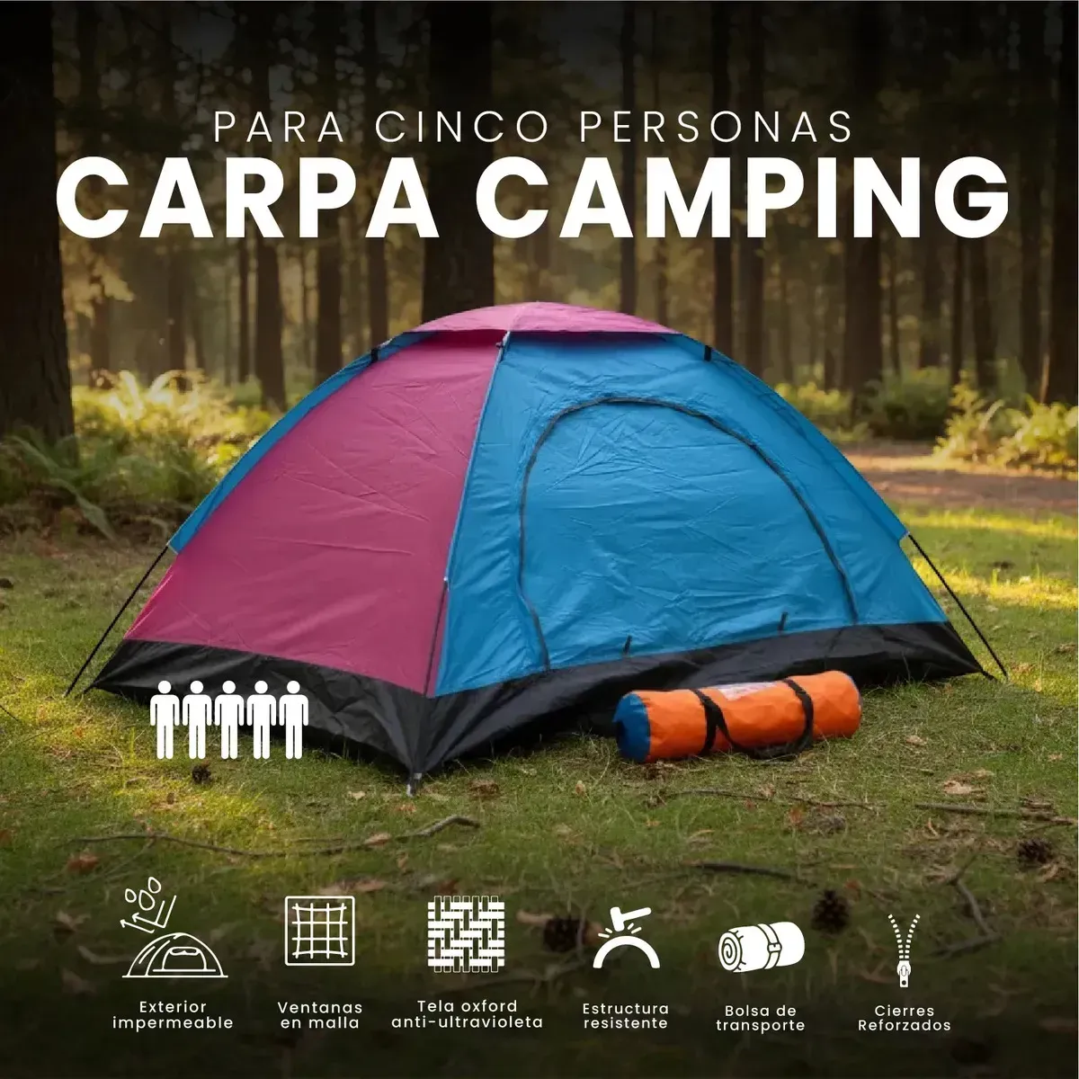 Carpa Camping Premium 5 Personas Impermeable Protección Uv Mosquitero img #7