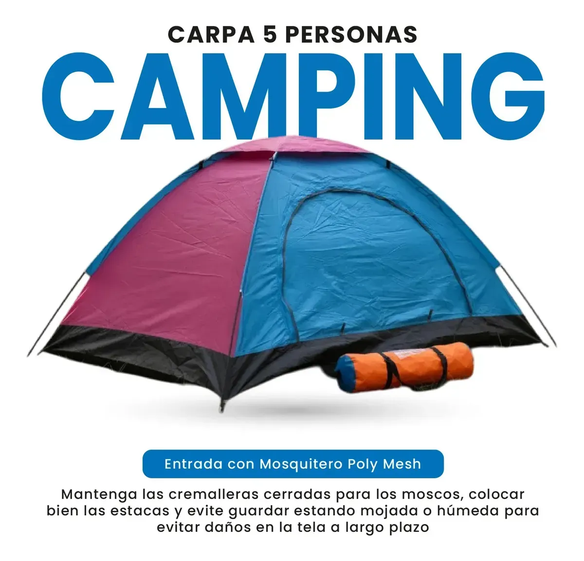 Carpa Camping Premium 5 Personas Impermeable Protección Uv Mosquitero img #3
