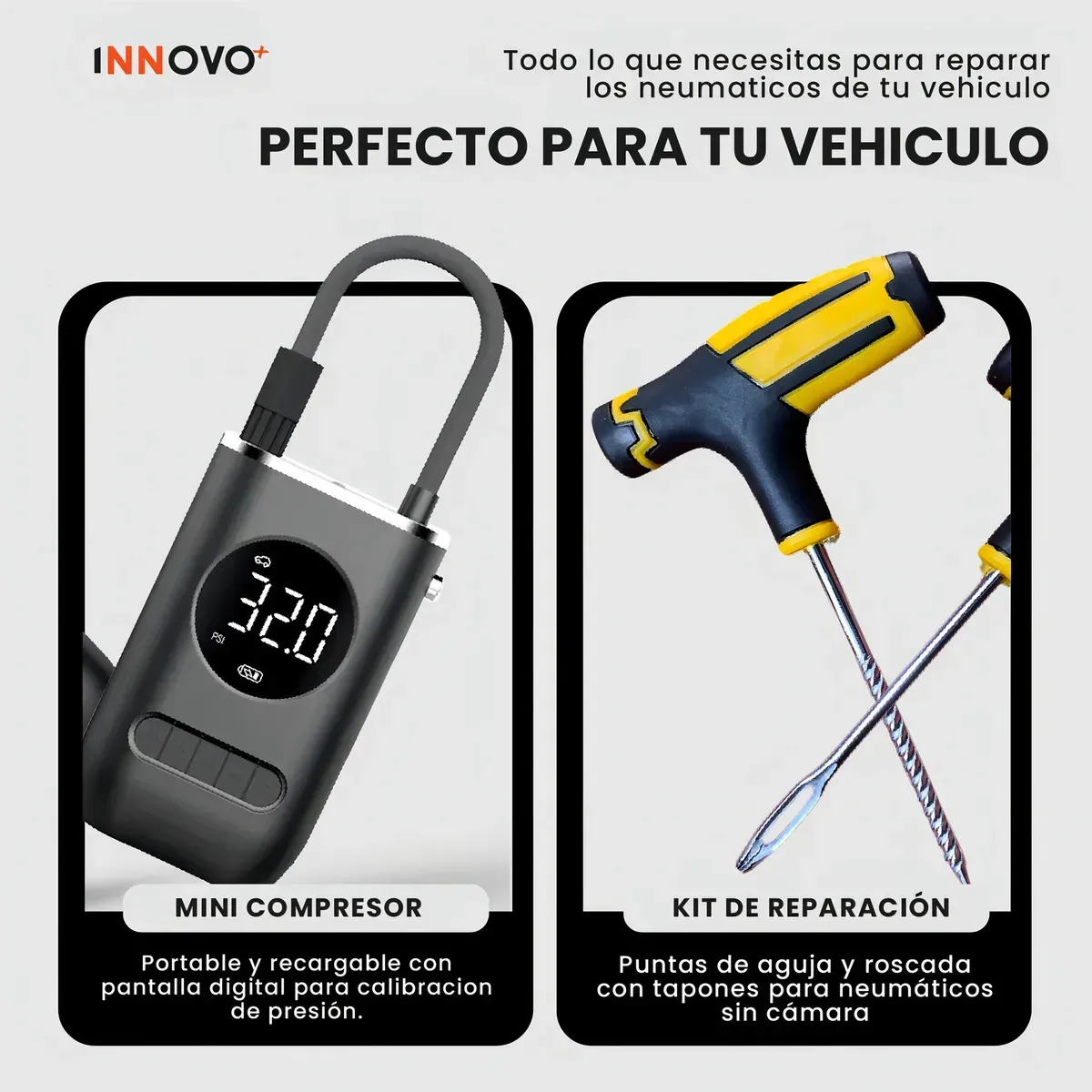 Compresor Portátil De Aire Recargable Alta Potencia Infla Llantas Rápido Con Despinchador Estuche img #3