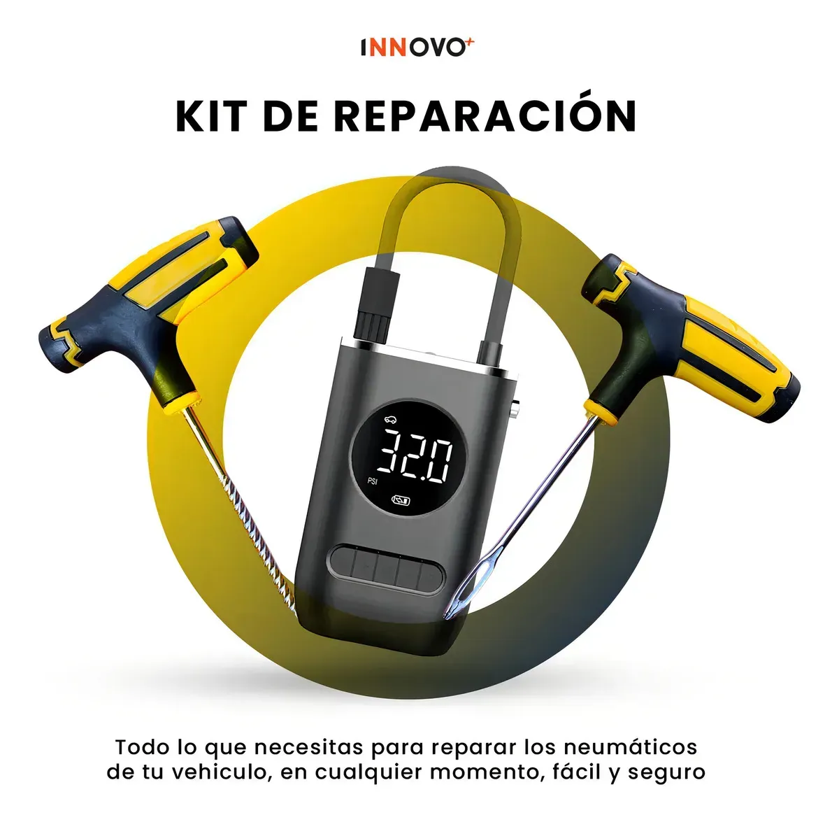 Compresor Portátil De Aire Recargable Alta Potencia Infla Llantas Rápido Con Despinchador Estuche img #4