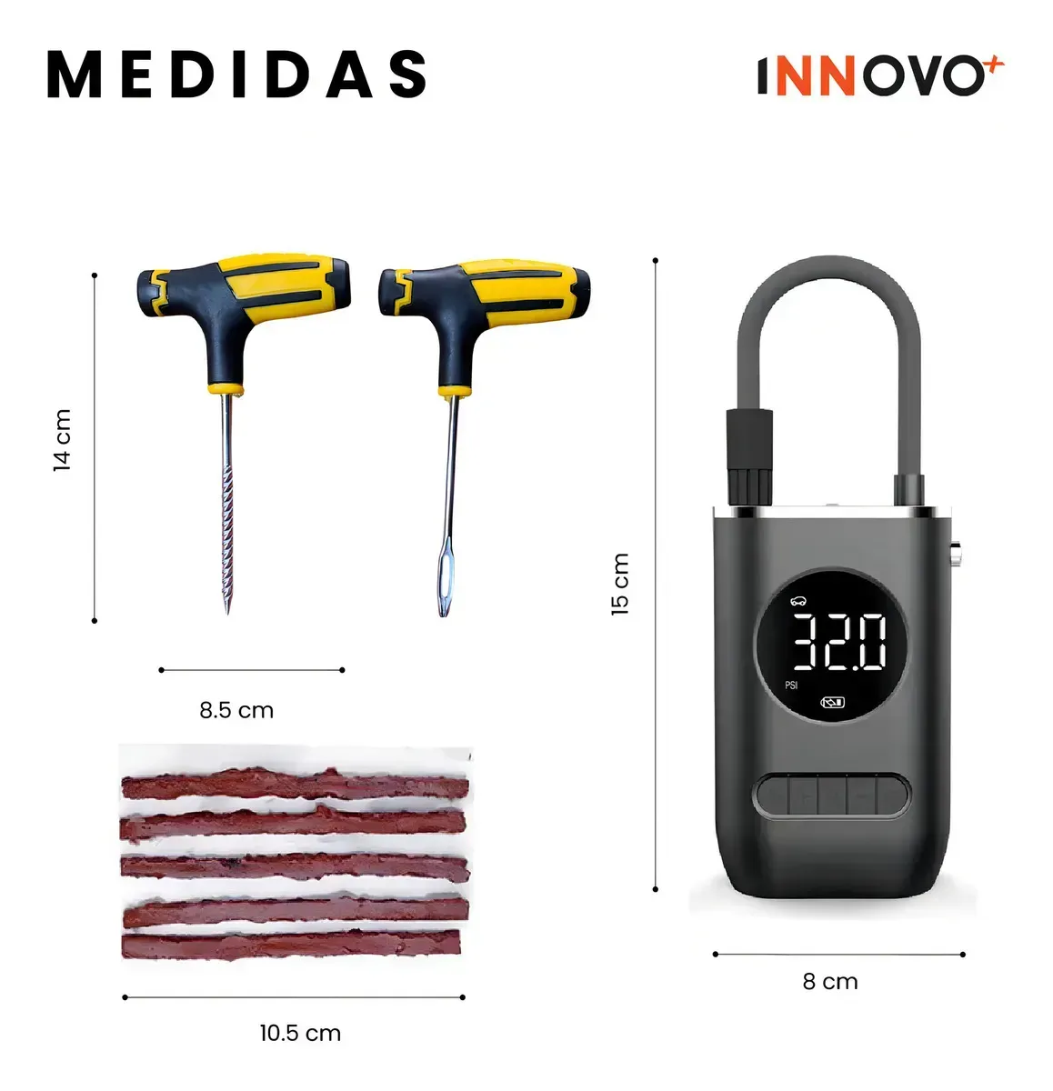 Compresor Portátil De Aire Recargable Alta Potencia Infla Llantas Rápido Con Despinchador Estuche img #2