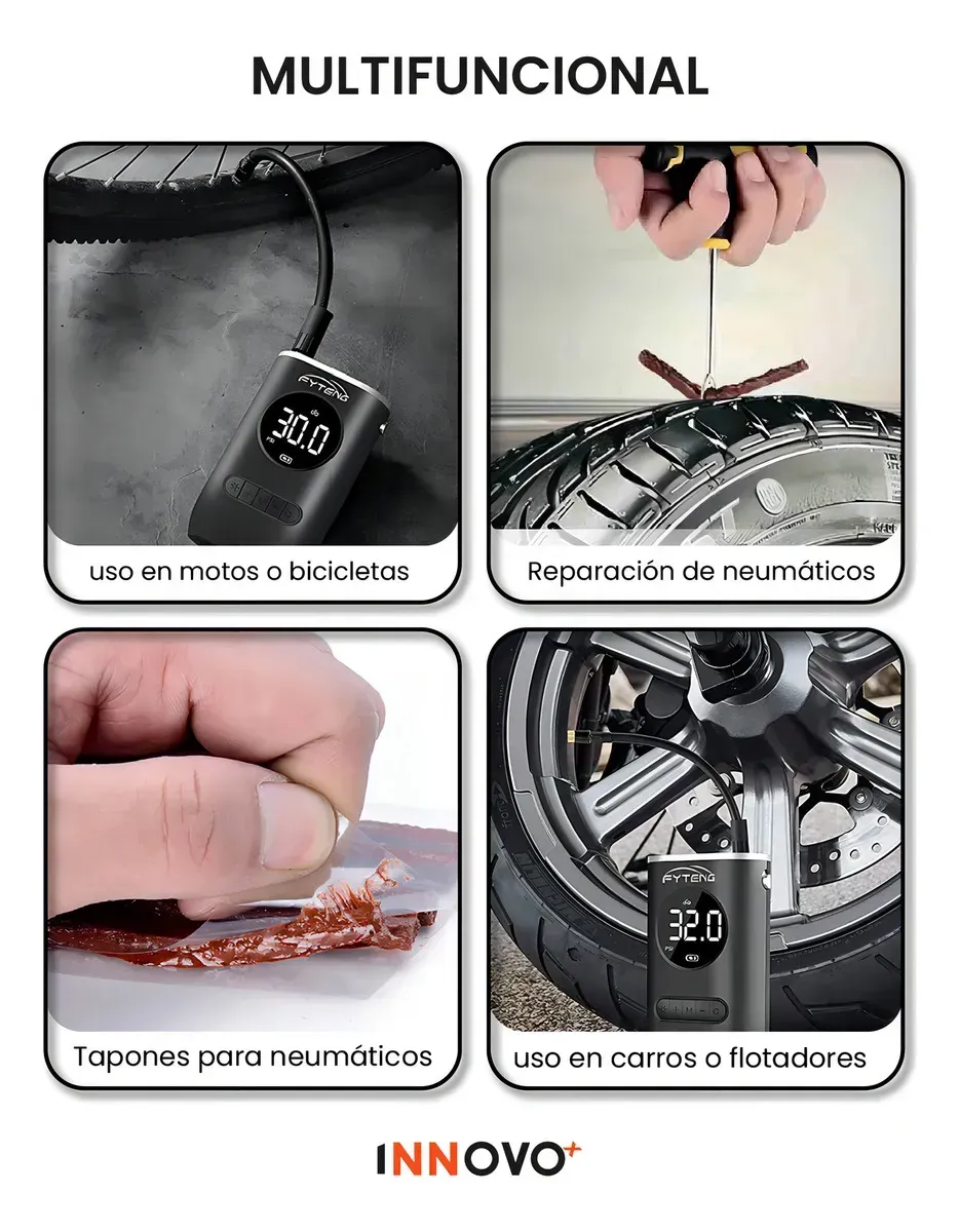 Compresor Portátil De Aire Recargable Alta Potencia Infla Llantas Rápido Con Despinchador Estuche img #5