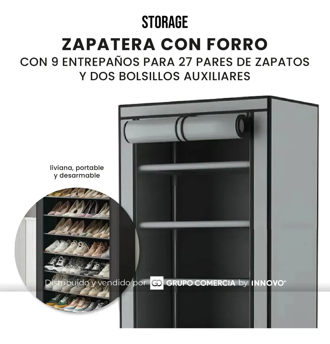 Organizador Storage Armario Portátil Zapatero 9 Niveles Gris Gris img #4