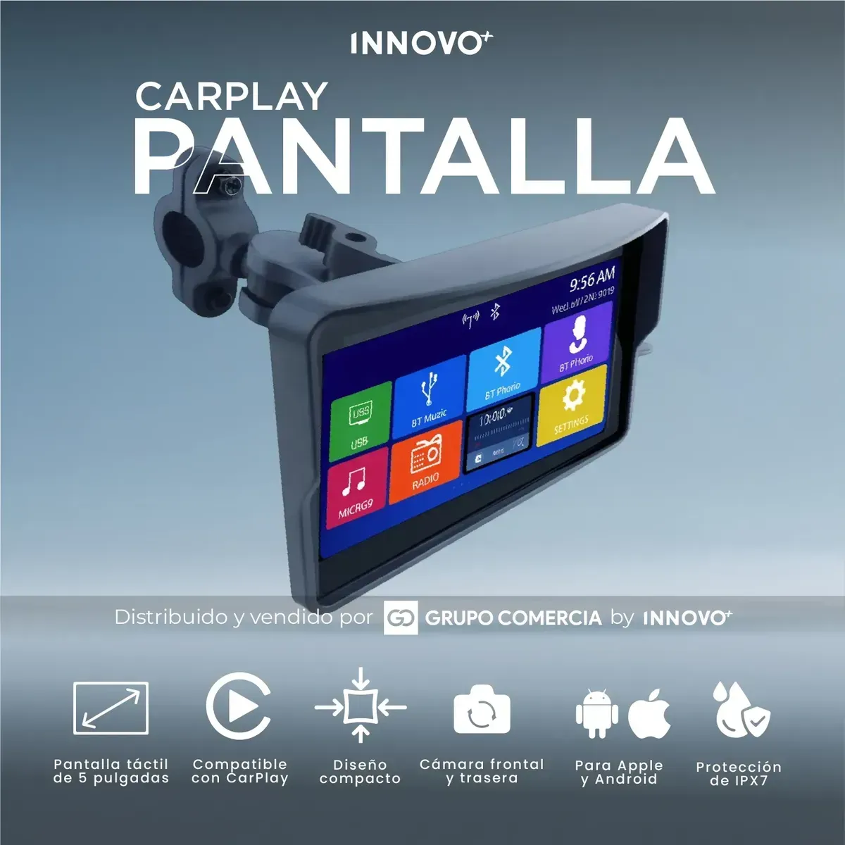 Pantalla Inteligente Para Moto 5 Carplay Android Cámaras Gps Negro img #9