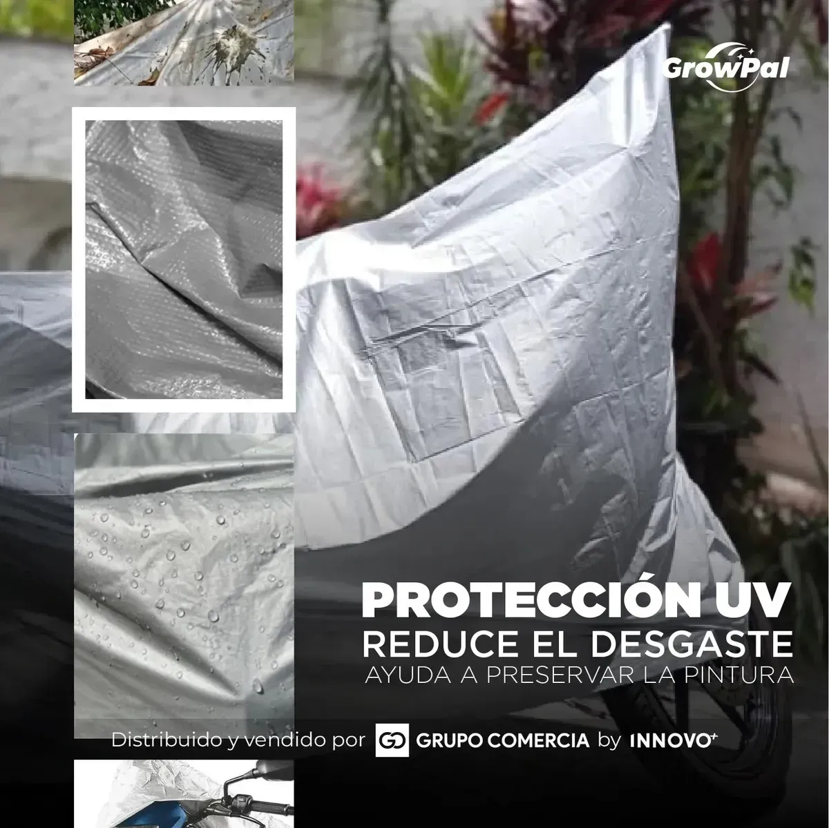 Funda Para Moto 100% Impermeable Interior Acolchado Protección Uv Y Anti-rayones Gris Gris img #3
