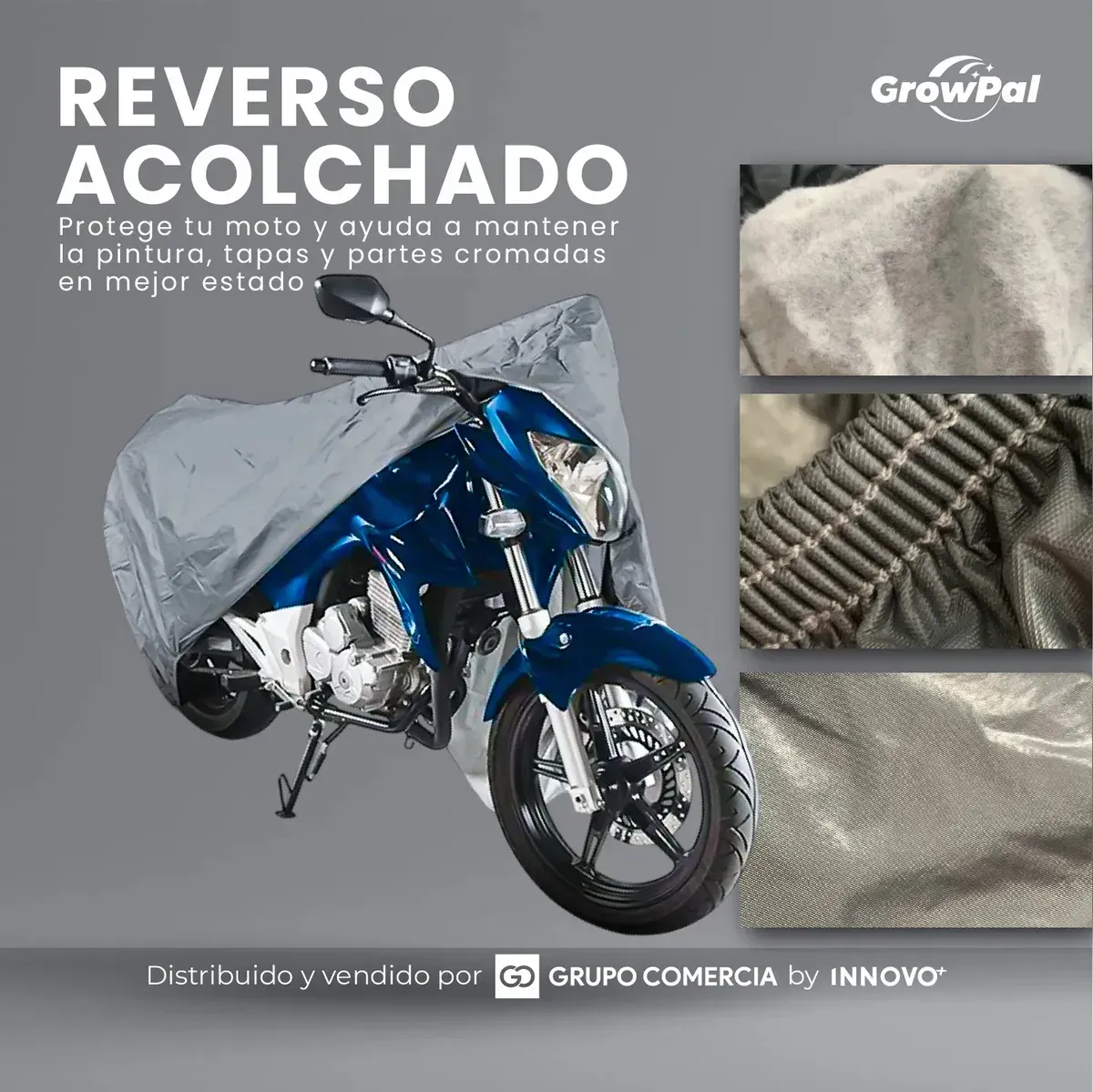 Funda Para Moto 100% Impermeable Interior Acolchado Protección Uv Y Anti-rayones Gris Gris img #5