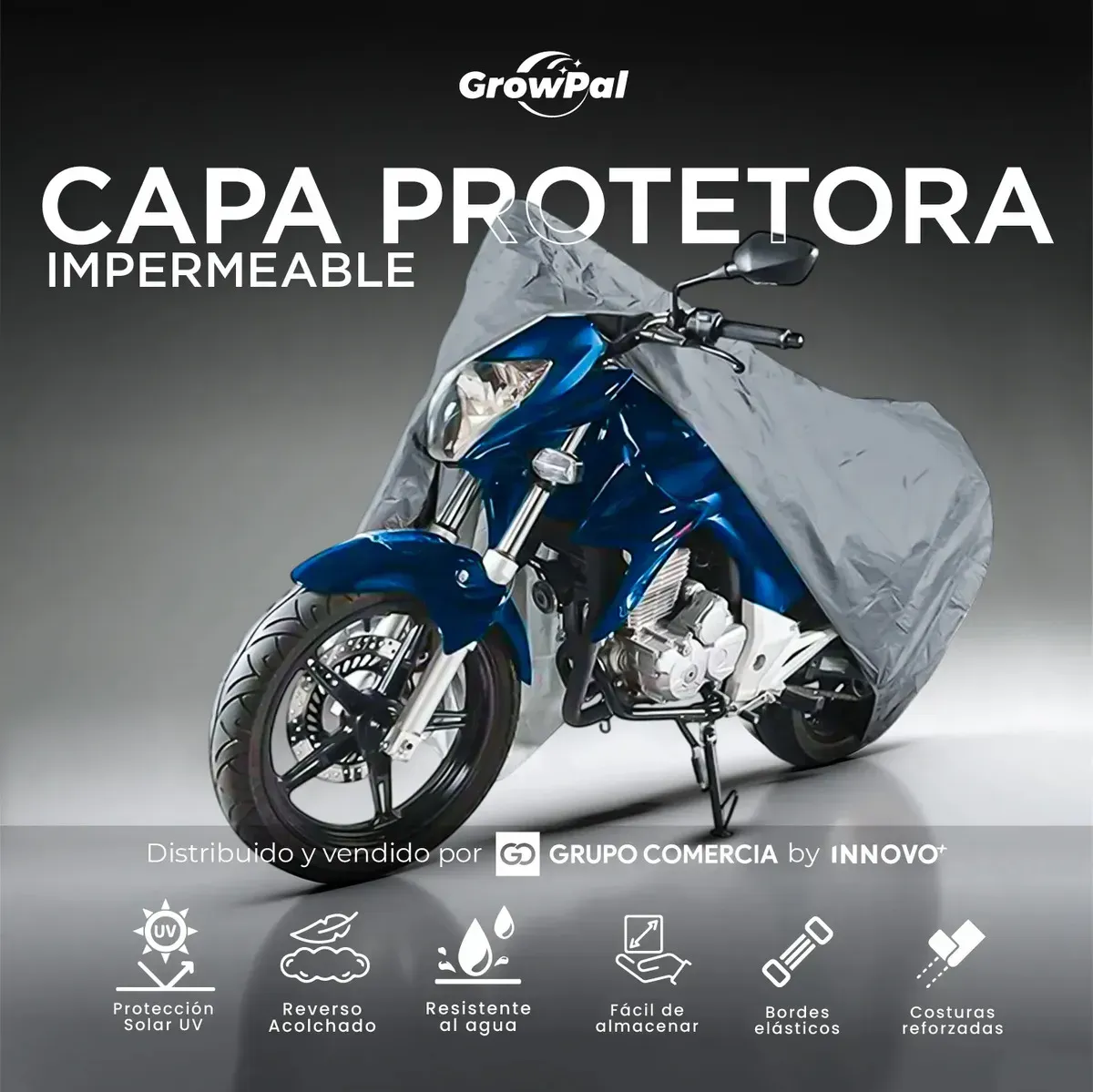 Funda Para Moto 100% Impermeable Interior Acolchado Protección Uv Y Anti-rayones Gris Gris img #2