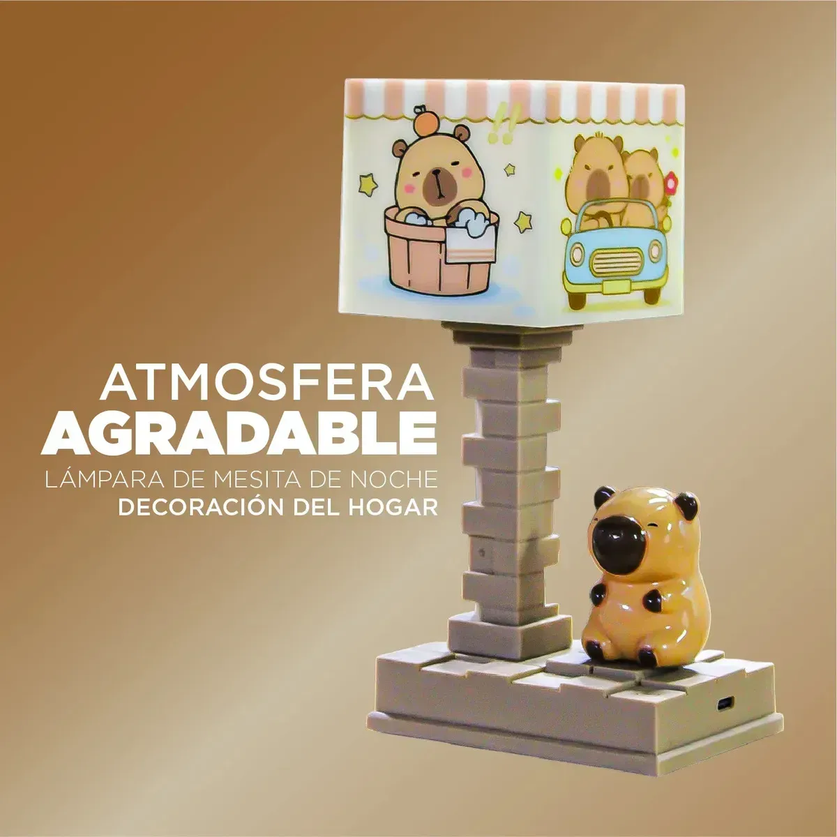 Lámpara Capibara Led Recargable Aesthetic 5 Modos De Luz &amp; Usb-c Café img #7