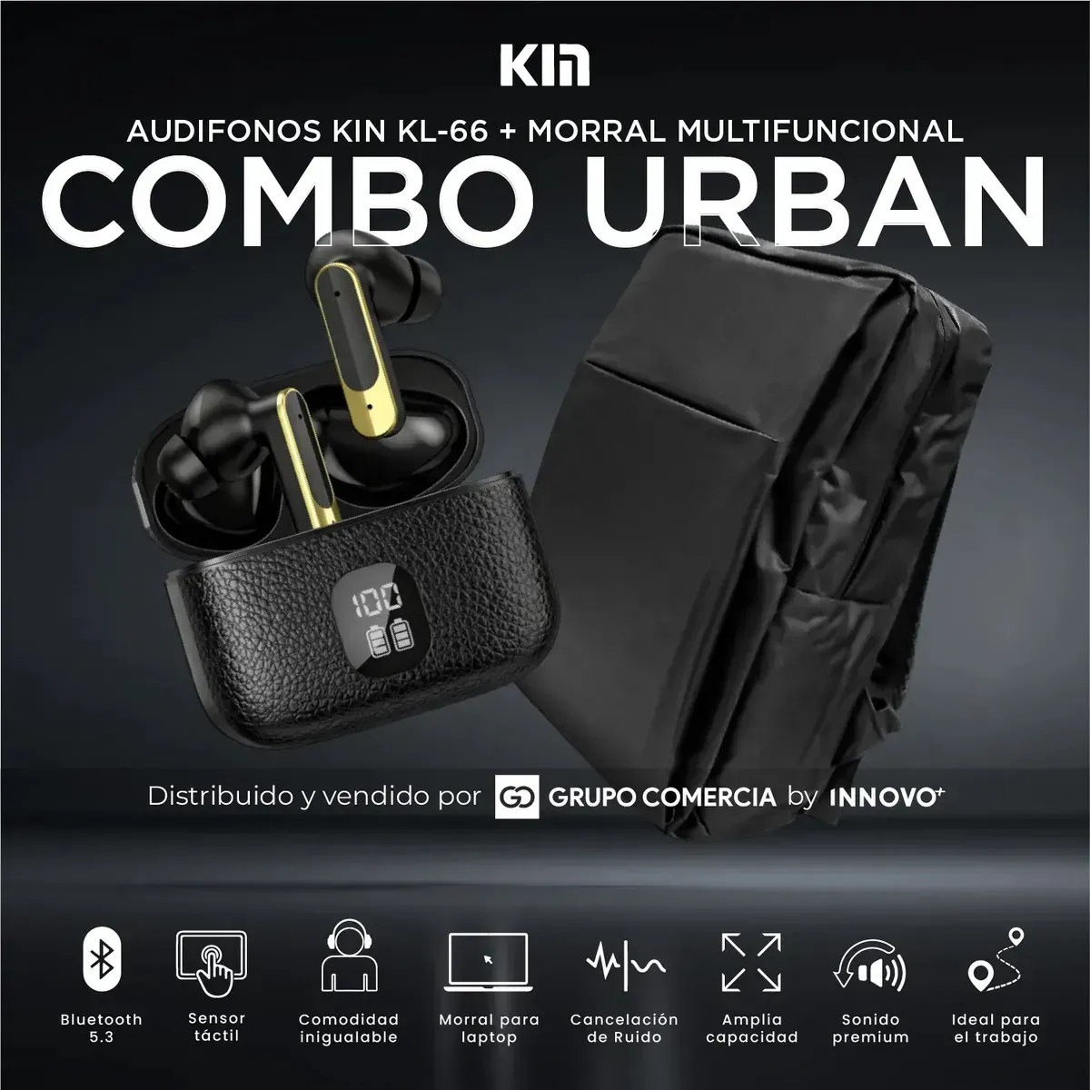 Morral Bolso Negro Compartimiento Laptop Con Audífonos Bluetooth Oxford img #8