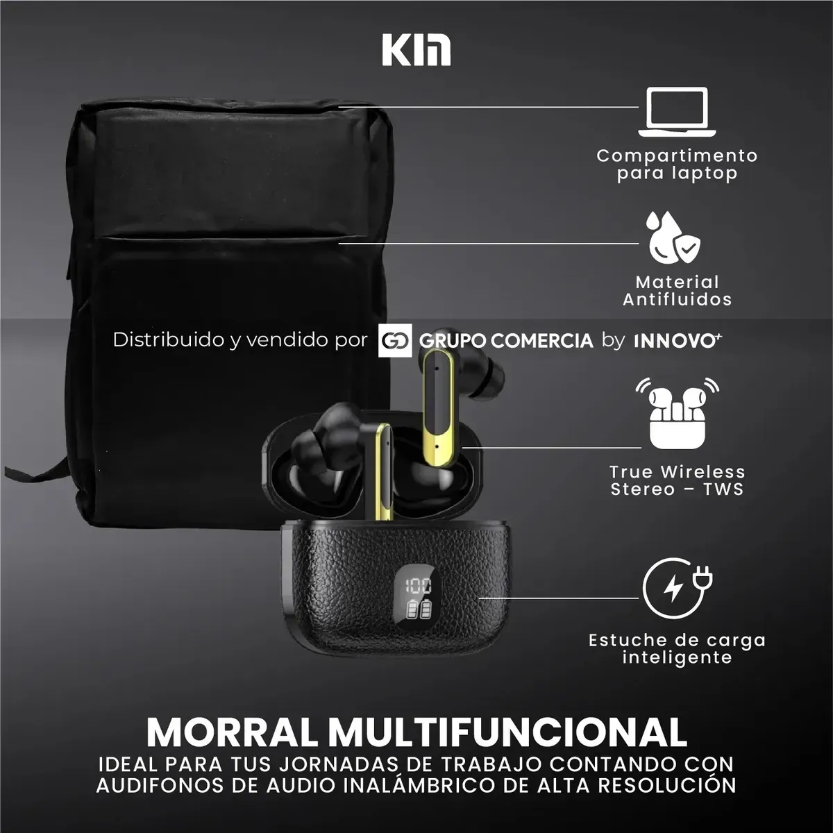Morral Bolso Negro Compartimiento Laptop Con Audífonos Bluetooth Oxford img #5