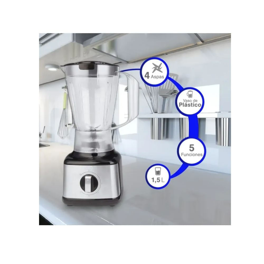 Licuadora Kalley 1.5L Vaso Plástico 5 Velocidades Alta Potencia img #2