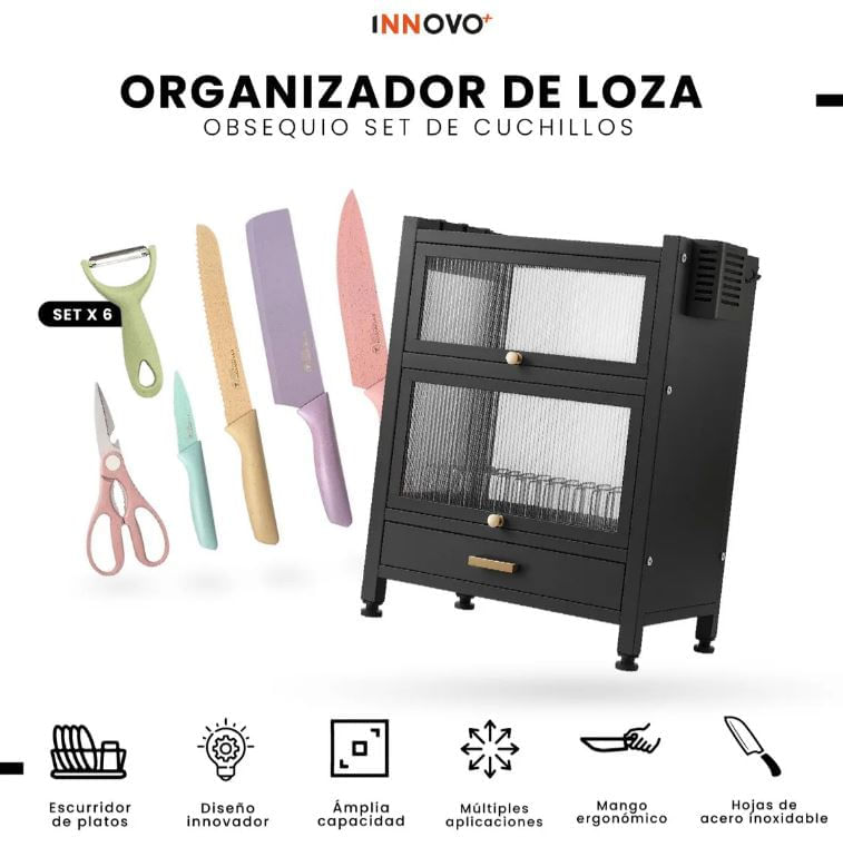 Organizador De Loza Con Escurridor + Set 6 Cuchillos Acero Inoxidable img #5