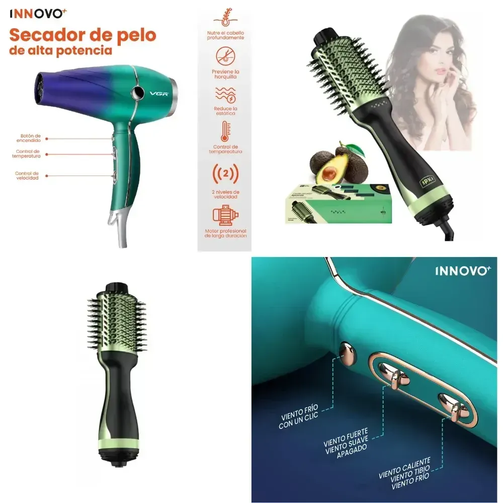 Secador Profesional VGR Original 1500Watts Con Cepillo Secador Avocados Vitamina Aguacate img #3