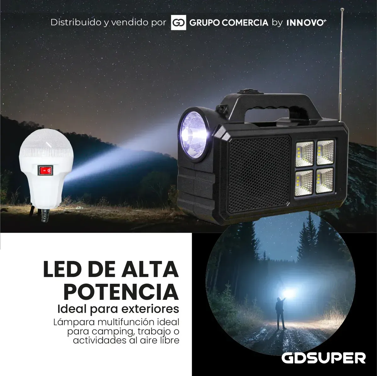 Lámpara Solar Recargable Para Camping Y Hogar Incluye 2 Bombillos Extra Y Carga De Celular Negro Negro img #3