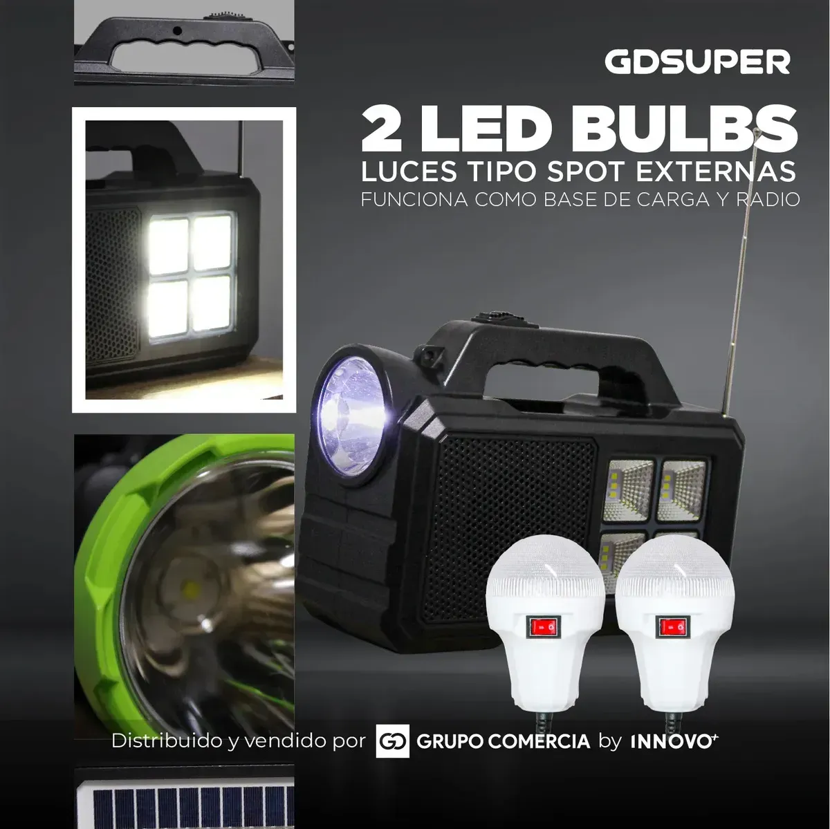 Lámpara Solar Recargable Para Camping Y Hogar Incluye 2 Bombillos Extra Y Carga De Celular Negro Negro img #4