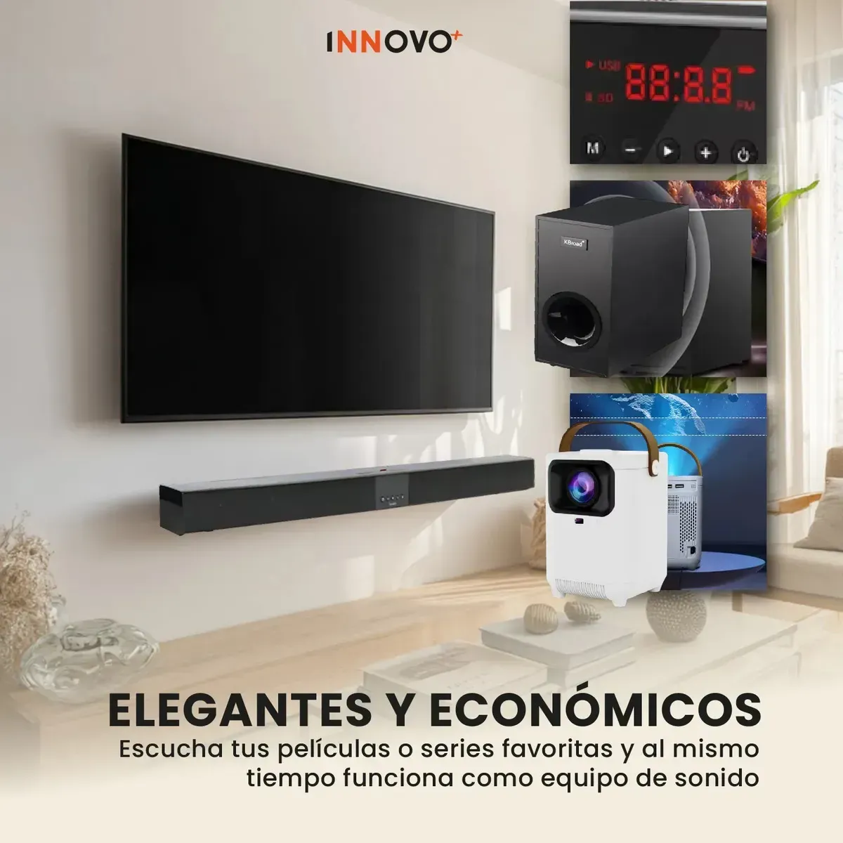 Proyector Android 4k E350 Sistema De Sonido 2.1 Subwoofer Wifi Bluetooth 5.0 img #6