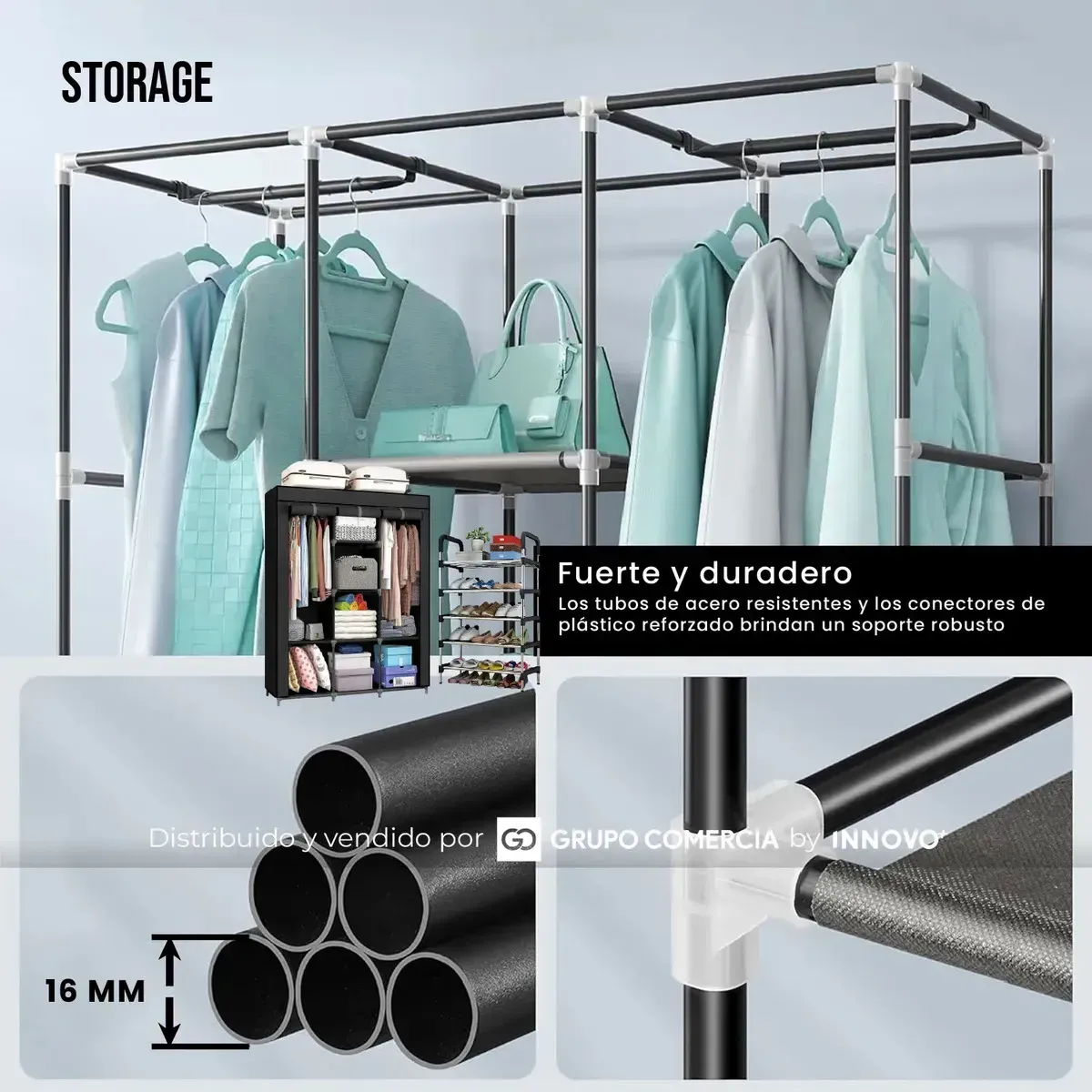 Closet Organizador De Ropa Portátil Con Zapatero 6 Niveles Negro img #2
