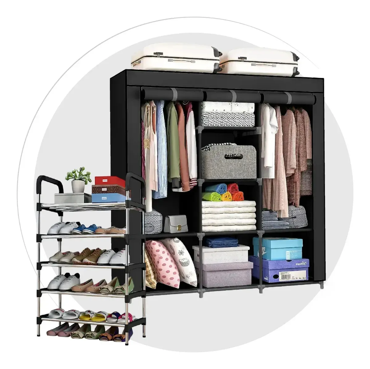 Closet Organizador De Ropa Portátil Con Zapatero 6 Niveles Negro img #3