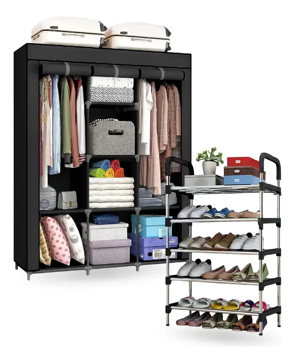 Closet Organizador De Ropa Portátil Con Zapatero 6 Niveles Negro img #1