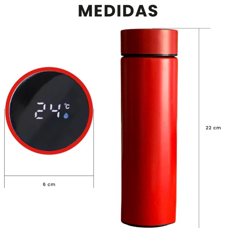 Termo Led 500ml Acero Inoxidable Pantalla Temperatura Rojo img #2
