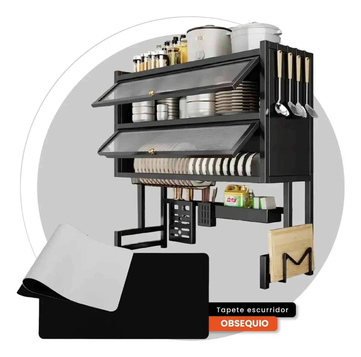 Gabinete Escurridor Platero Premium Organizador De Cocina Tapete Absorbente Negro Negro img #5