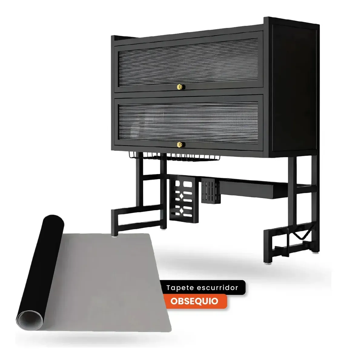 Gabinete Escurridor Platero Premium Organizador De Cocina Tapete Absorbente Negro Negro img #1