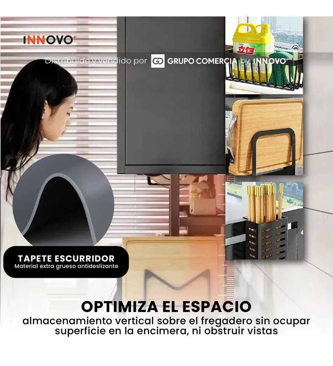 Gabinete Escurridor Platero Premium Organizador De Cocina Tapete Absorbente Negro Negro img #6