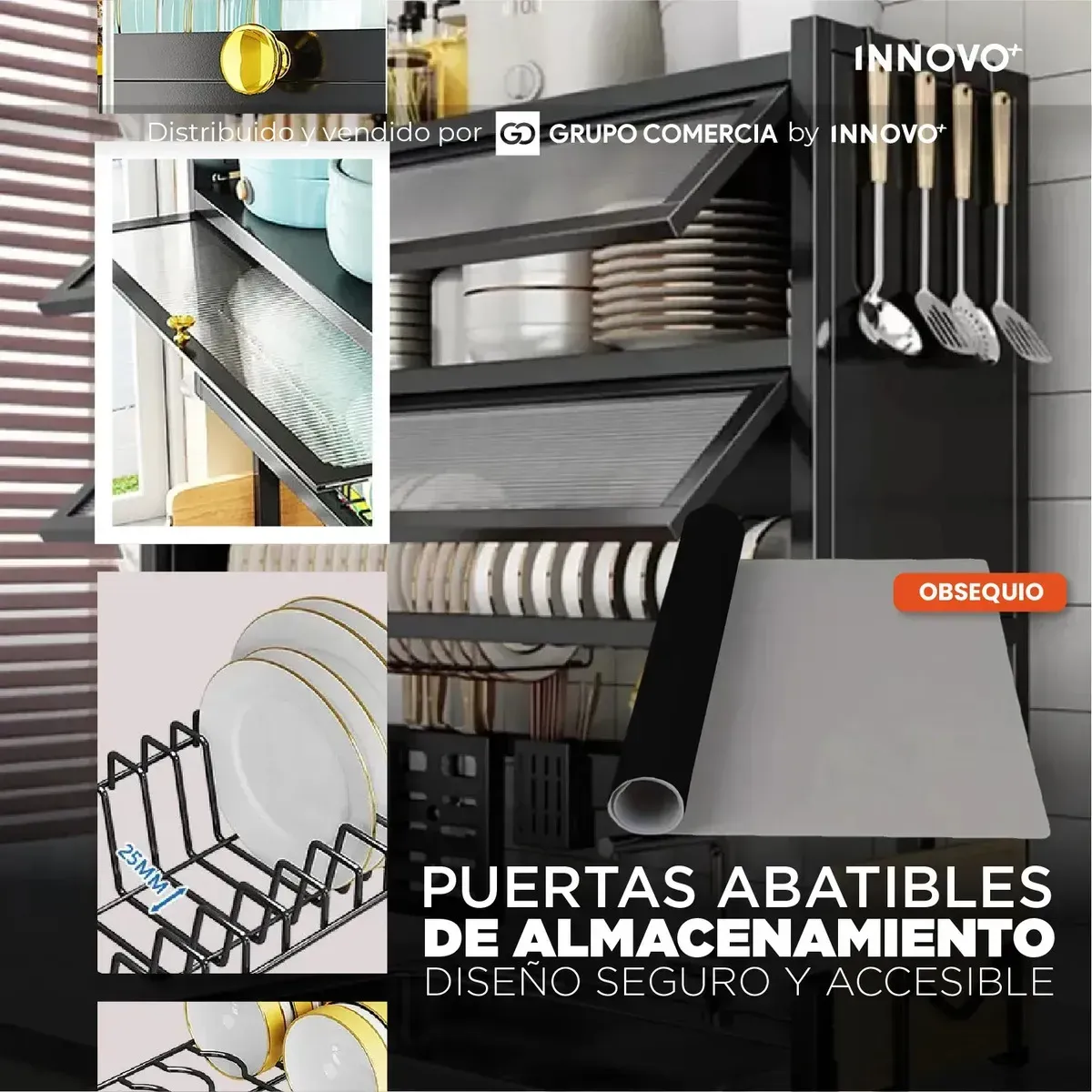 Gabinete Escurridor Platero Premium Organizador De Cocina Tapete Absorbente Negro Negro img #7