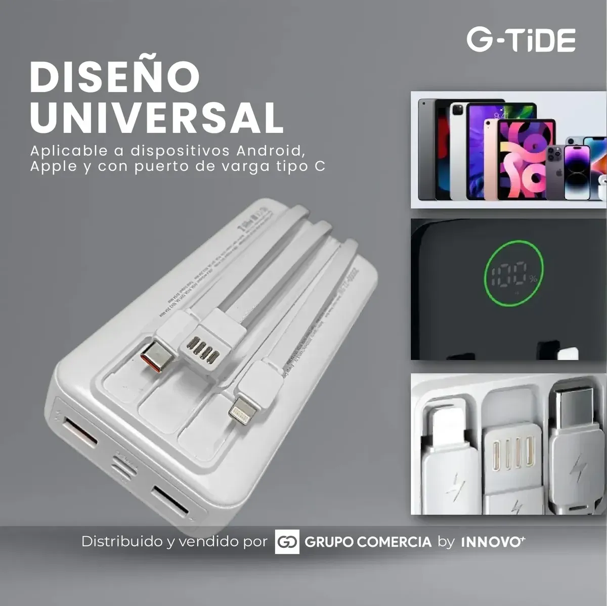 Power Bank G-tide 20000mah Rápida 22.5w 3 Cables Integrados Blanco img #3