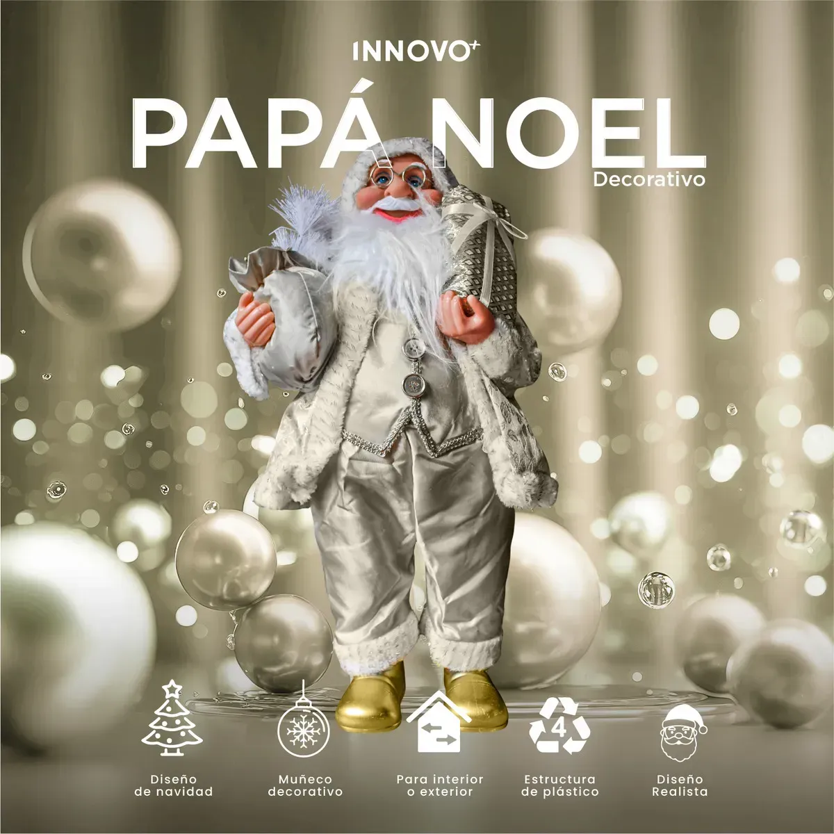 Papá Noel Dorado Decorativo 60cm Santa Claus Realista Navidad img #2