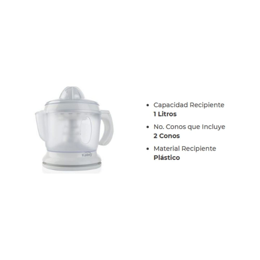 Exprimidor Eléctrico Kalley 1L con 2 Conos, Jarra Plástica Resistente img #5