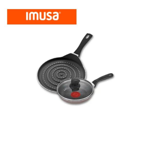 Set Sartenes Imusa Antiadherentes con Tapa Vidrio + Disco Difusor 2 Piezas img #1