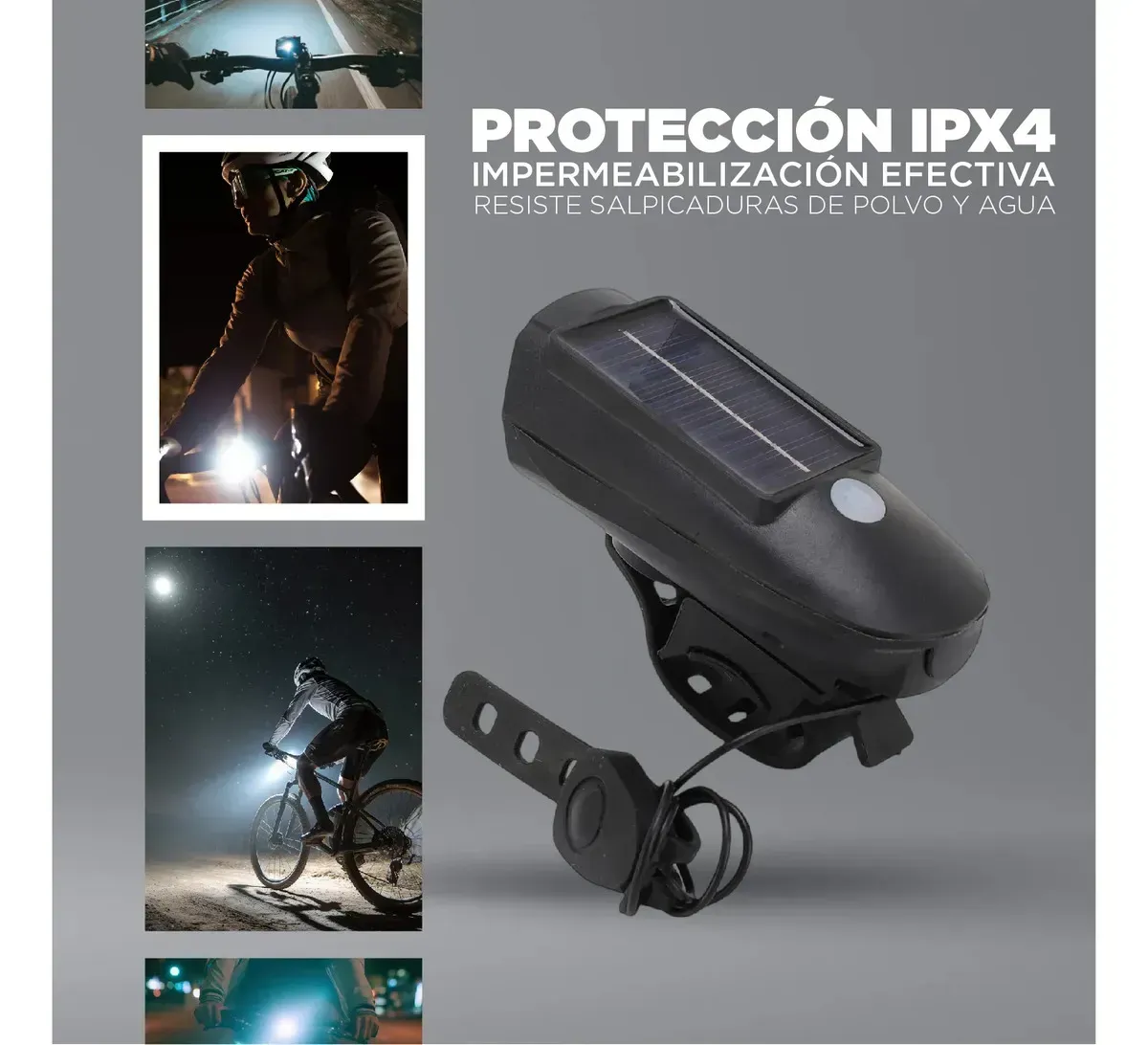 Luz Solar Para Bicicleta Con Bocina Integrada - Faro Led 3 Modos Ipx4 img #6