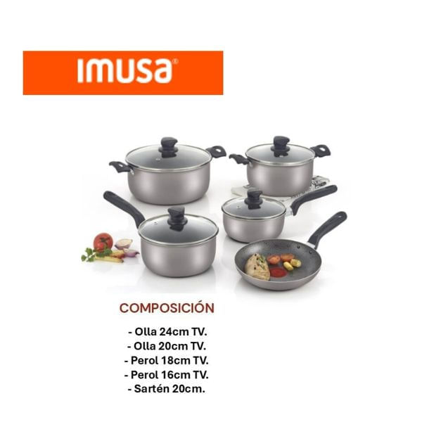 Batería de Cocina Imusa 9 Piezas Antiadherente Ollas y Sartén Premium img #1