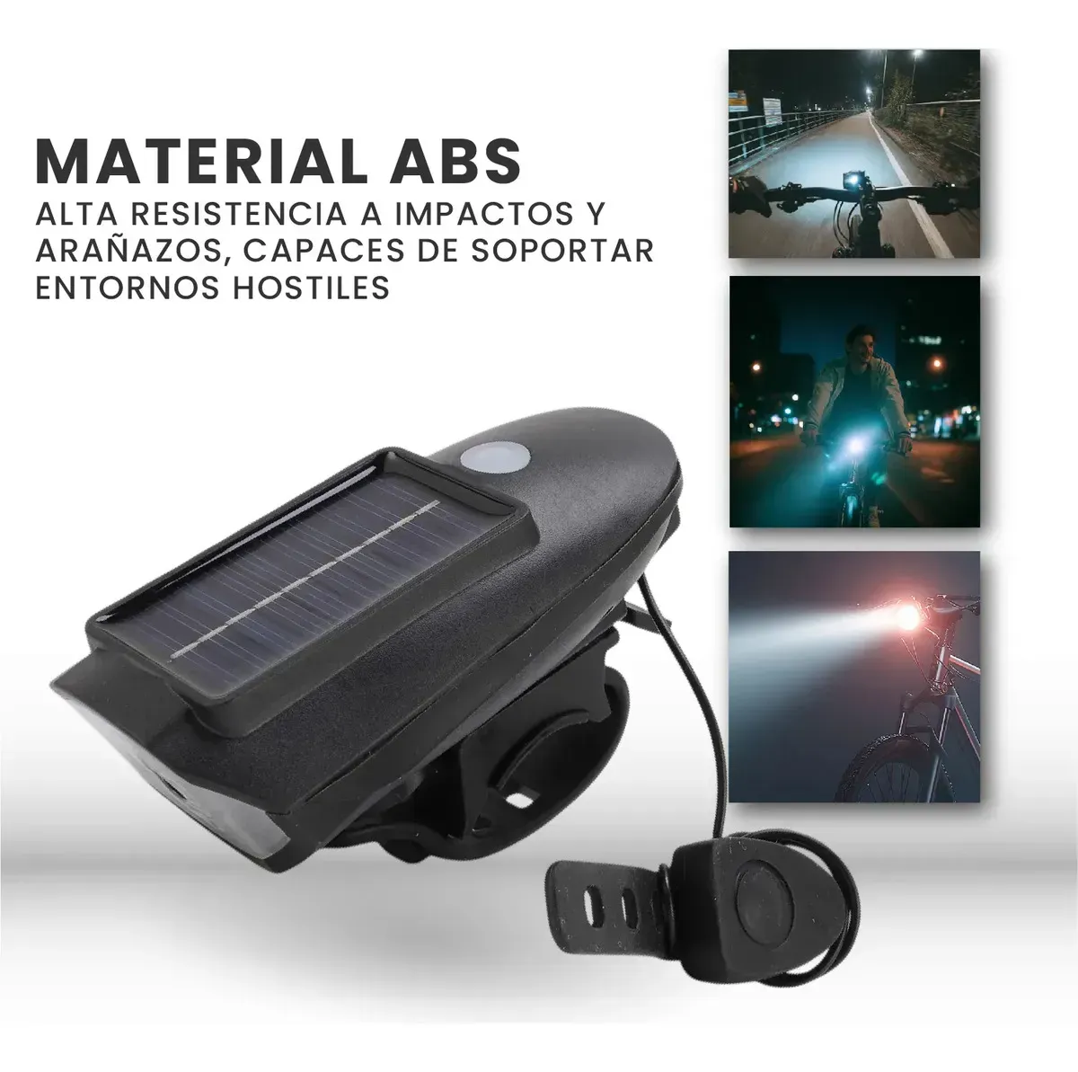 Luz Solar Para Bicicleta Con Bocina Integrada - Faro Led 3 Modos Ipx4 img #7