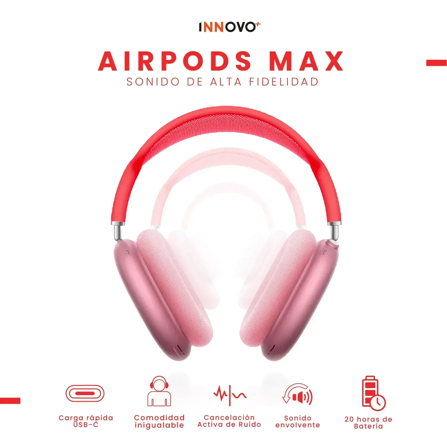 Audífonos Pods Max Magnetica Full Sonido Bluetooth Estuche Rojo img #3