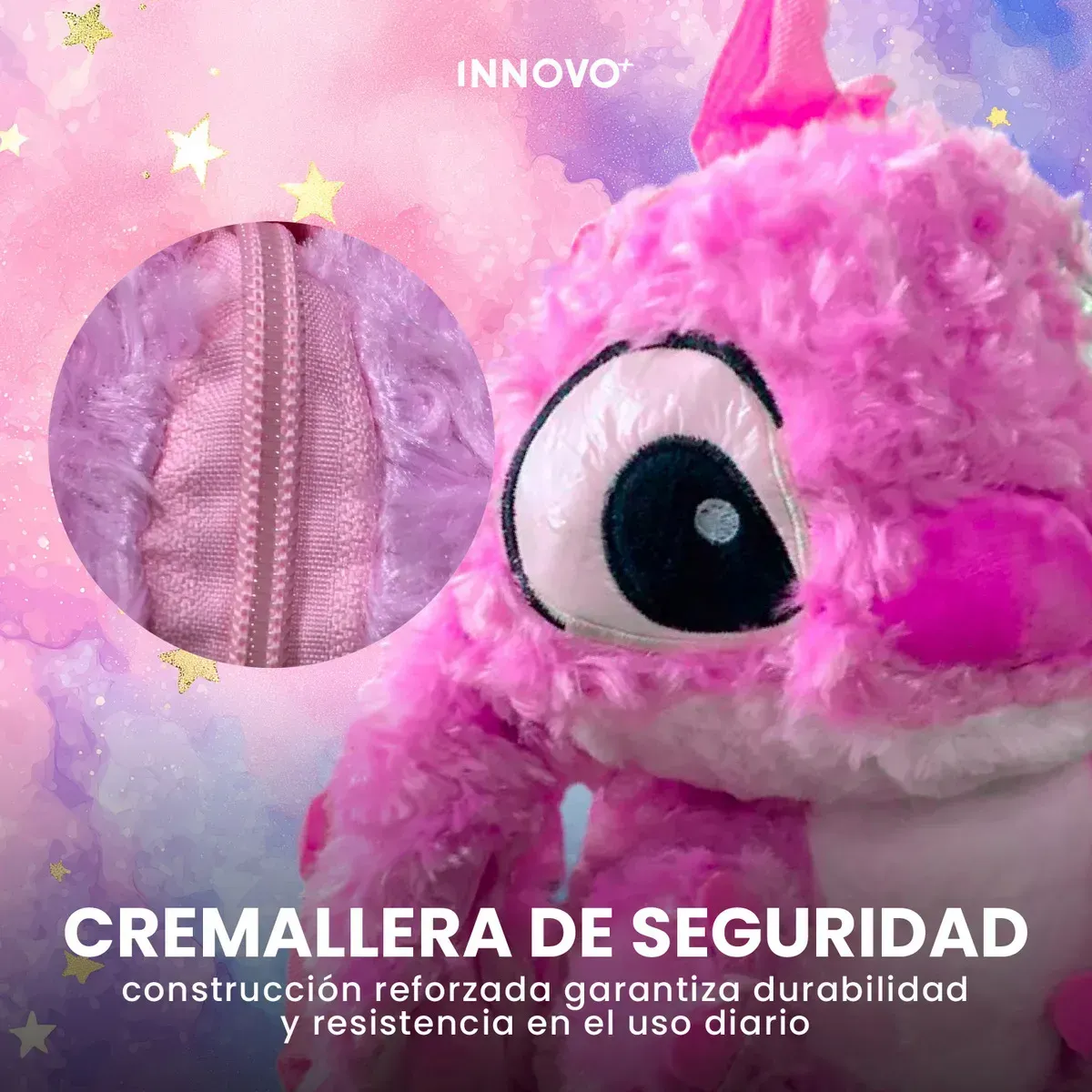 Morral Bolso Peluche Infantil Ángel Stitch Suave Tierno Rosa img #3