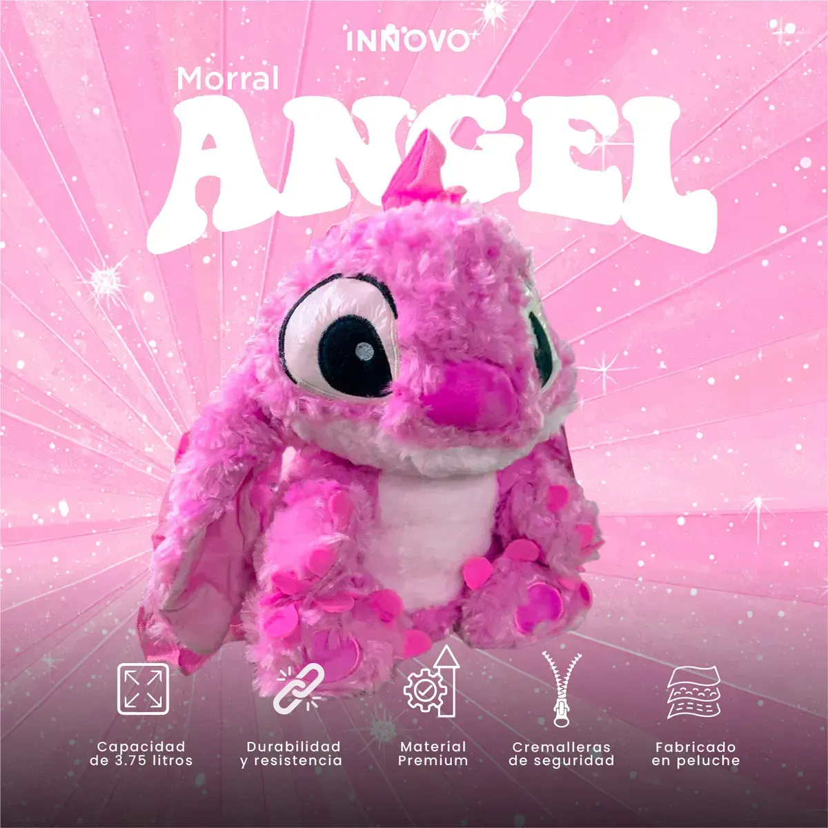 Morral Bolso Peluche Infantil Ángel Stitch Suave Tierno Rosa img #4