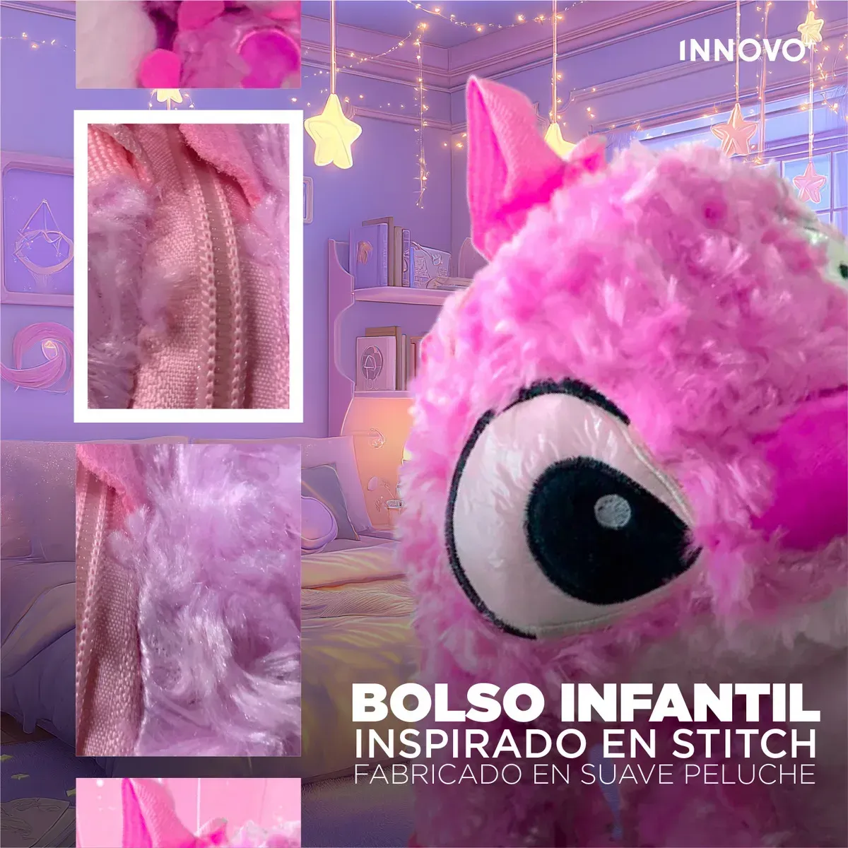 Morral Bolso Peluche Infantil Ángel Stitch Suave Tierno Rosa img #5