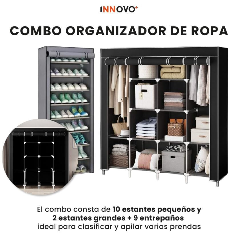 Combo Armario Organizador De Ropa Grande 4 Puertas y Zapatero 9 Niveles img #3