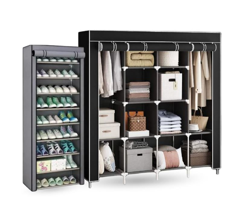 Combo Armario Organizador De Ropa Grande 4 Puertas y Zapatero 9 Niveles img #1