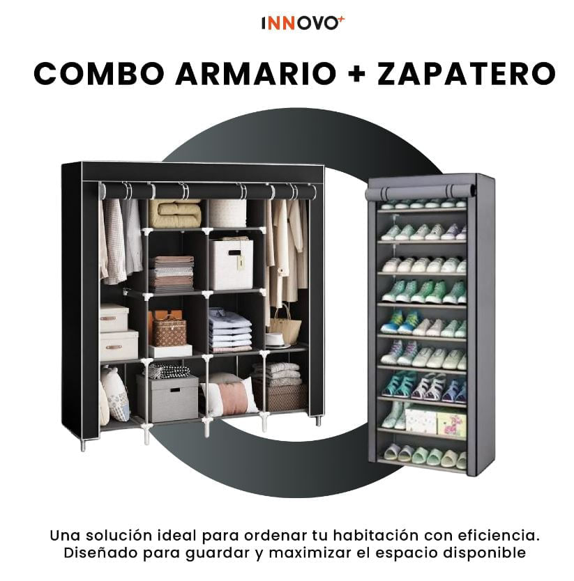 Combo Armario Organizador De Ropa Grande 4 Puertas y Zapatero 9 Niveles img #6