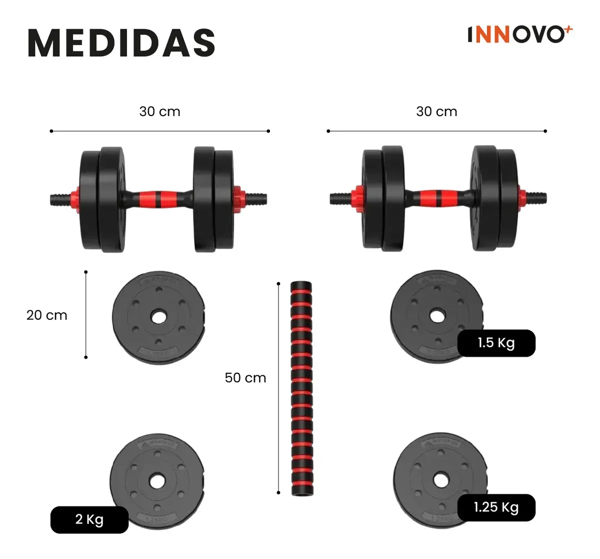 Kit Mancuernas 20kg 40lb Pesas Ajustables Barra Larga 2 En 1 img #2