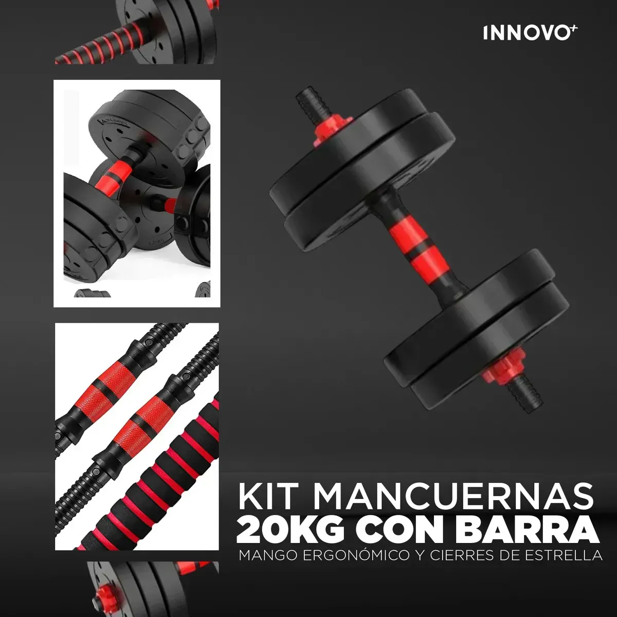 Kit Mancuernas 20kg 40lb Pesas Ajustables Barra Larga 2 En 1 img #7