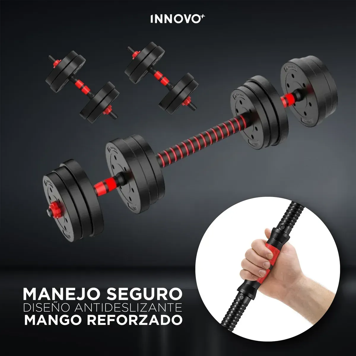 Kit Mancuernas 20kg 40lb Pesas Ajustables Barra Larga 2 En 1 img #4